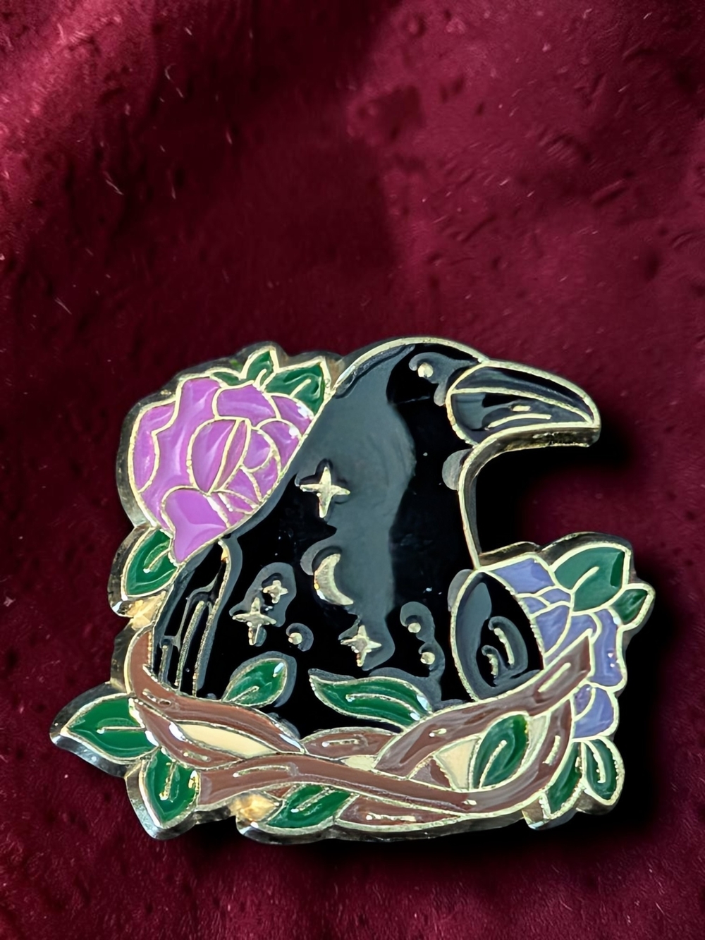 Crow & Roses Enamel Pin